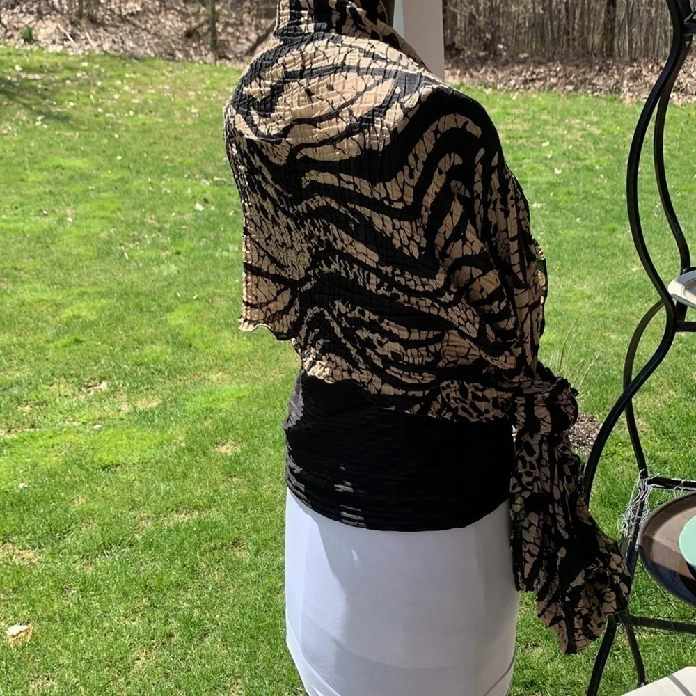 17”X42 animal print scarf black/Tan full circle infinity scarf crinkly material